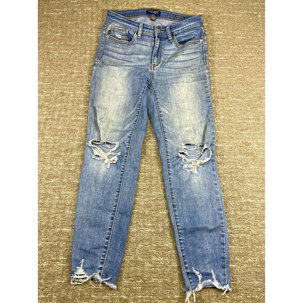 women Judy Blue Los Angeles skinny fit distressed light wash raw hem jeans 7/28